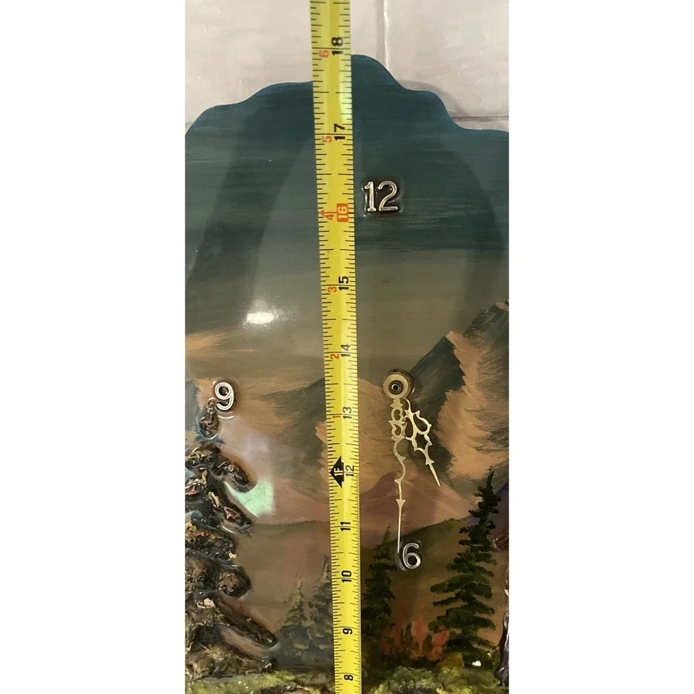 Vintage 1979‎ Alaska Shaped 3D Hand Painted Signed Wood Clock Art Sculpture READ